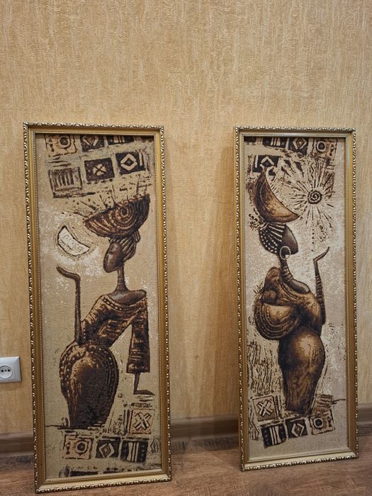 Пара больших панно / гобеленов в африканском стиле — комплект