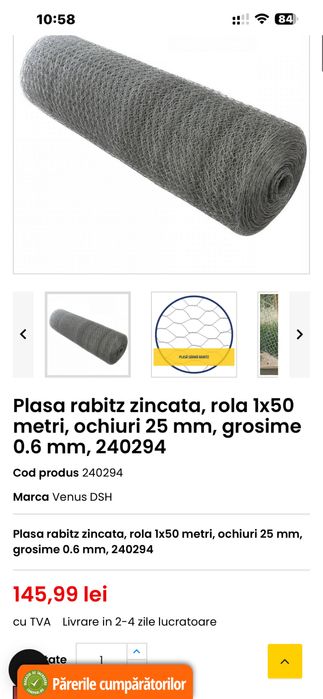 Plasa gard gaini animale tencuit rabit rabitz 25m 5 suluri