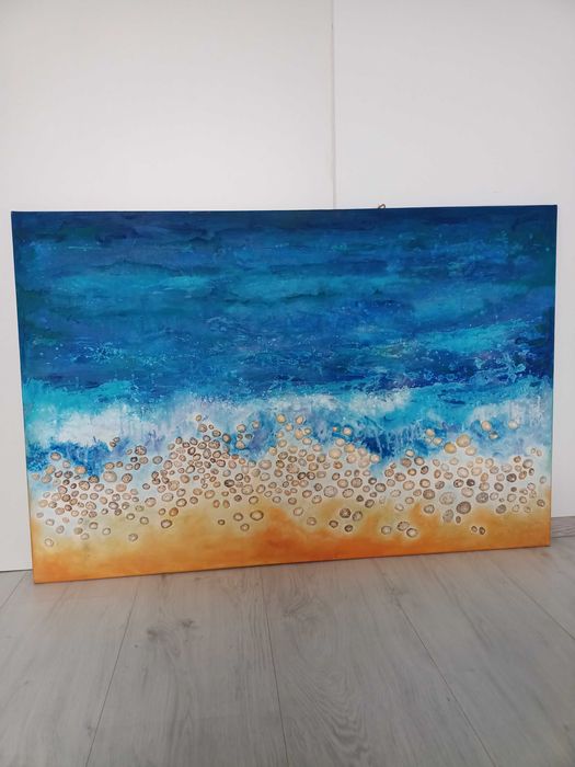 Tablou mare pictat pe pânză mare și scoici reale