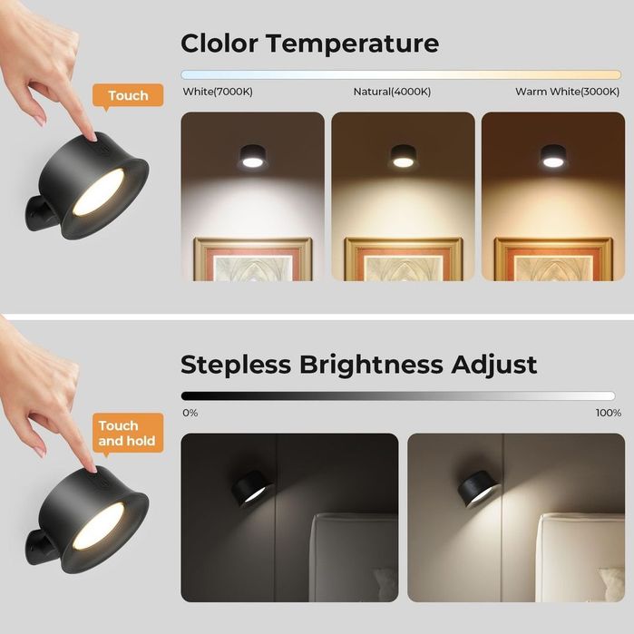 Set 2 aplice LED wireless reincarcabile cu telecomanda si touch