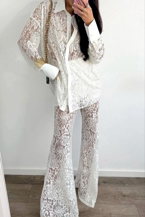 Дамски сет бял с дантела