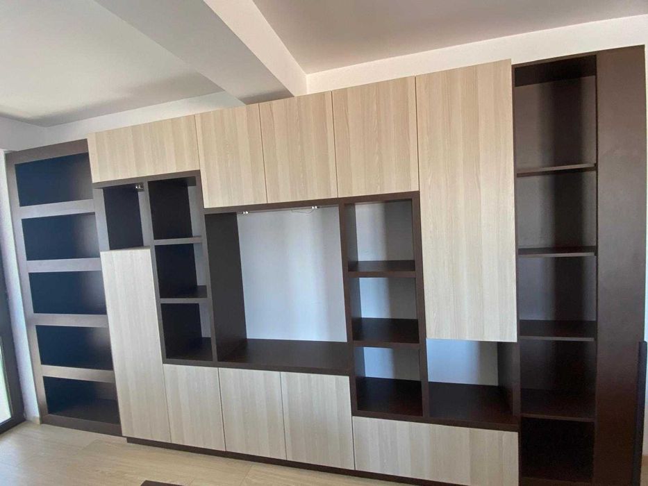 Bibliotecă Living cu Etajere; Dulap cu Rafturi și Uși, Comodă TV