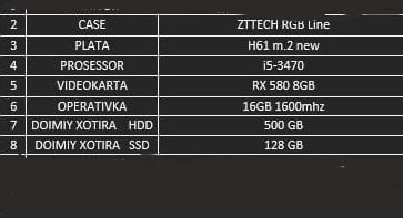 компьютер i5-3470 rx-580
