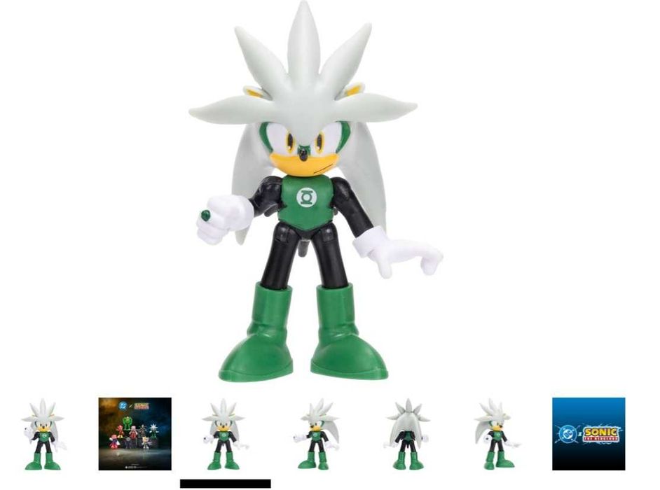 Нов DC x Sonic Silver alias Green Lantern Sonic 6 см оригинална екшън фигурка от Jakks Pacific, подвижна и детайлна, колекционерска опаковка - Соник