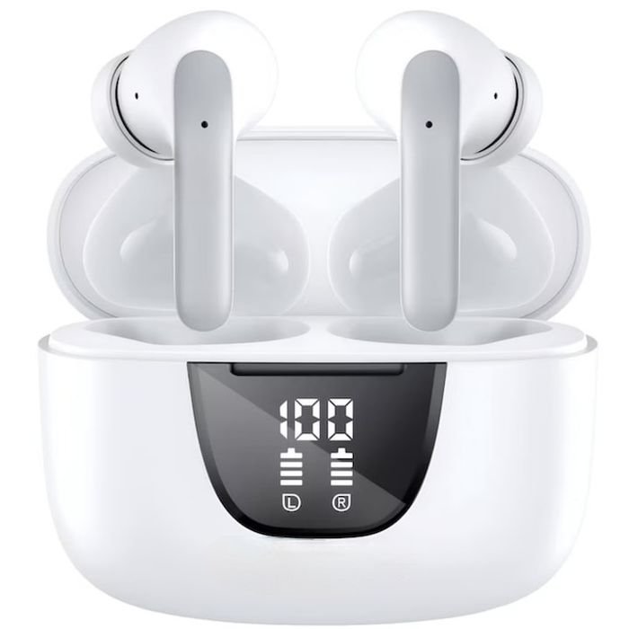 Casti Wireless TWS CerCip S42 cu izolare a zgomotului ENC+ANC, Autonomie 40 ore, Control prin Touch, Universale, Culoare Alb