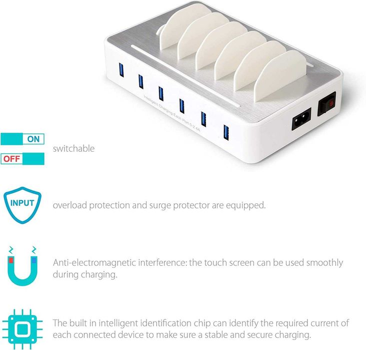 Зарядна станция с 6 порта+ комплект кабели 60 W