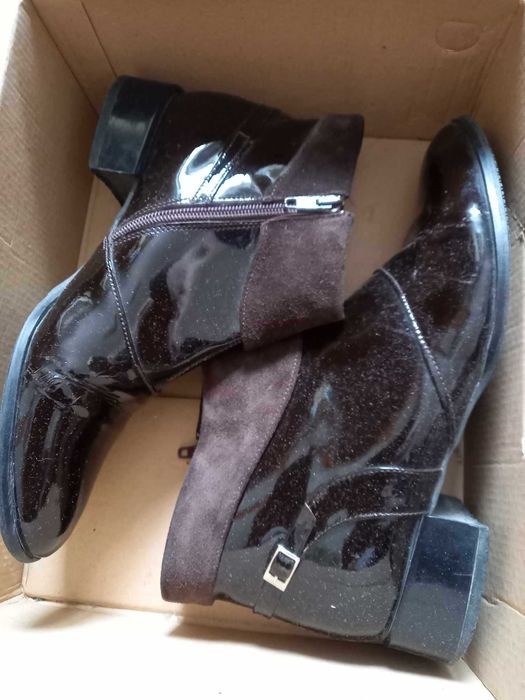 Ghete dama uzate piele lacuita maro 39