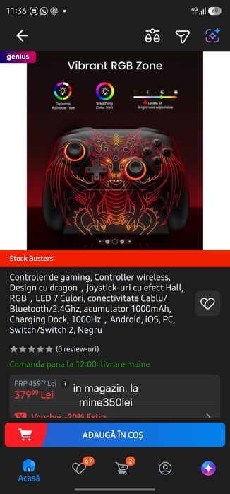 Controller Wireless RGB Hall Effect Bluetooth/2.4G USB - Nou, Sigilat