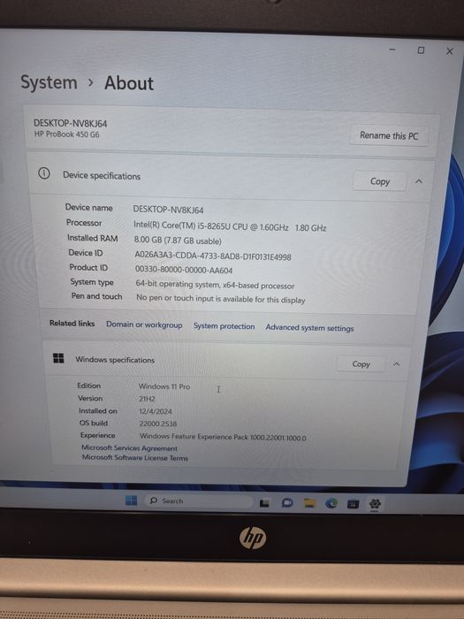 Лаптоп Hp Probook 450 g6 256GB