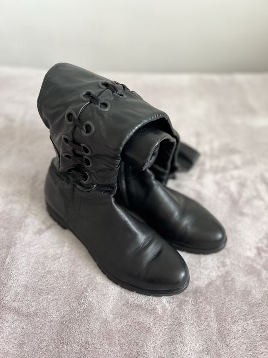 Cizme lungi negre din piele naturală