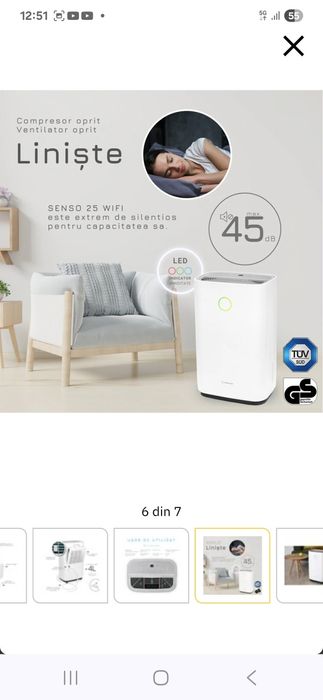 Dezumidificator aer Turbinoaire SENSO 25, 25l/zi,WI FI , 45 dB, Timer.