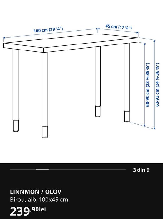 NOU - masă/birou Ikea reglabil