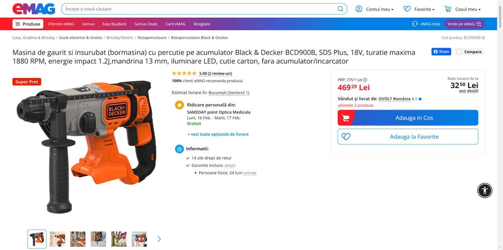 Black and decker rotopercutor bcd900  nou