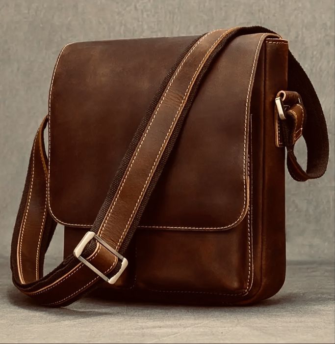 Мъжка дизайнерска чанта за през рамо/Премиум кафява Crazy Horse* кожа!