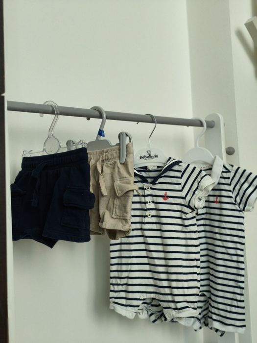 Комплект от 2 броя къси памучни гащеризони h&m + 2 чифта къси гащи за новородено