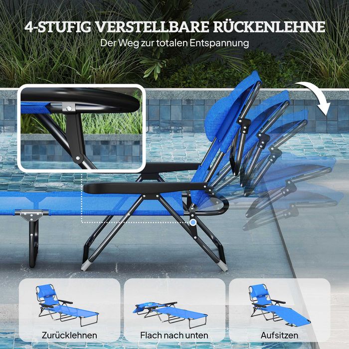 Градински шезлонг Outsunny Sun Lounger, сгъваем, устойчив на атмосферни влияния, 194 см x 72 см x 31 см