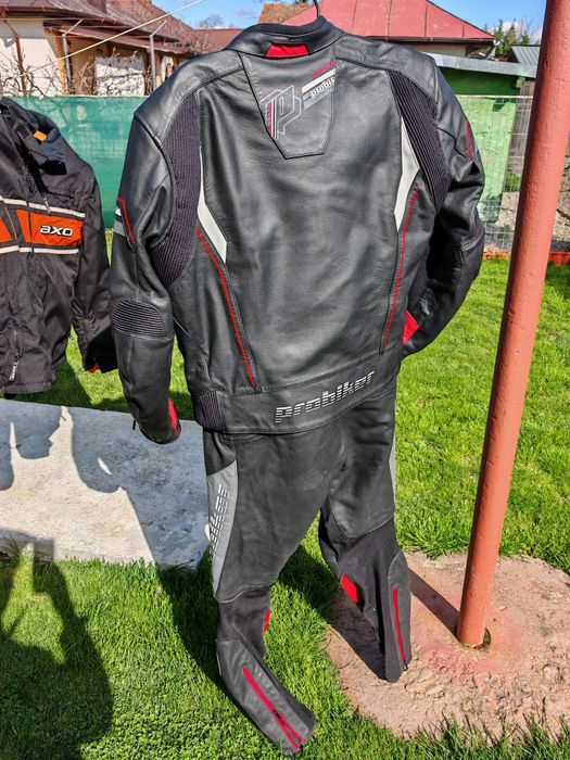Costum piele moto impecabil+cadou geaca textil, ghete