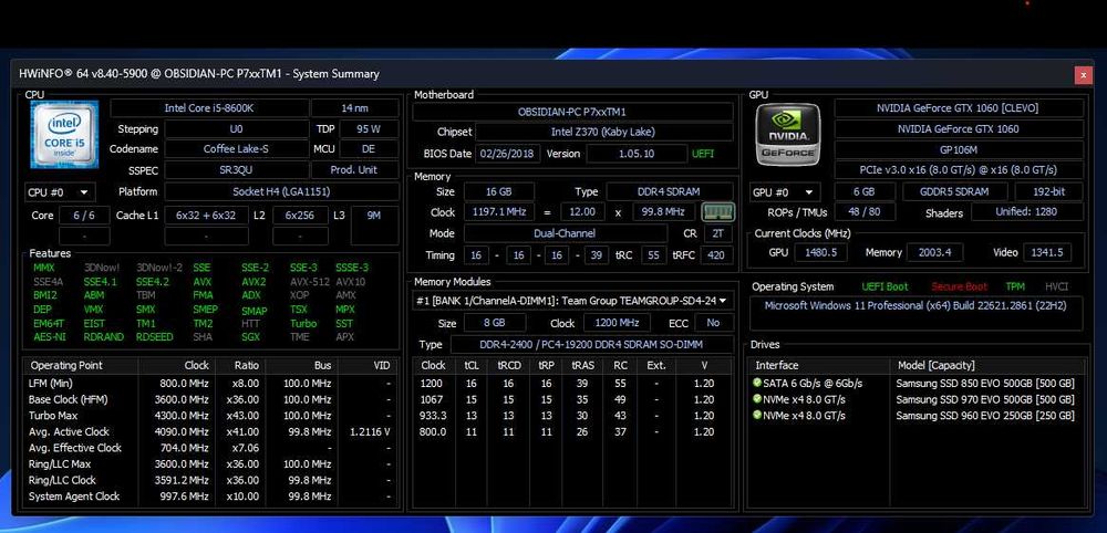Геймърски лаптоп 17.3" GTX 1060 / I5 8600K / 16GB RAM