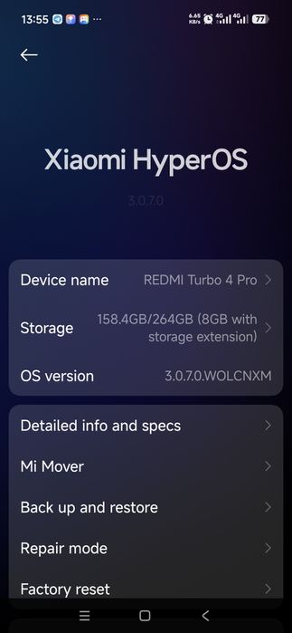 Redmi turbo 4  pro 12x256 rangi oq