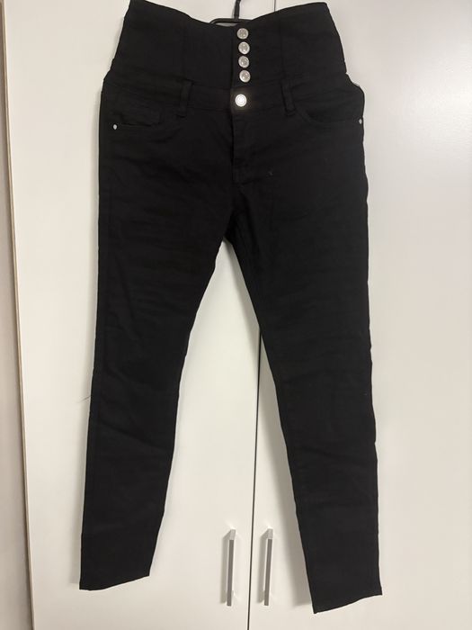 Blugi dama talie inalta skinny negri elastici marime M (EU XS)