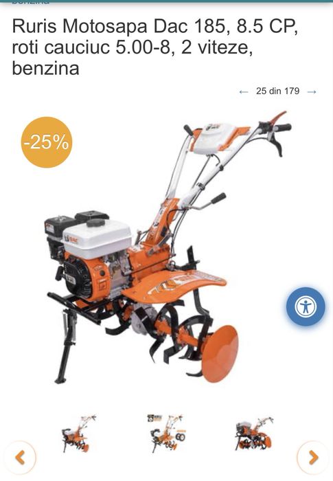 Ruris Motosapa Dac 185, 8.5 CP, roti cauciuc 5.00-8, 2 viteze, benzina