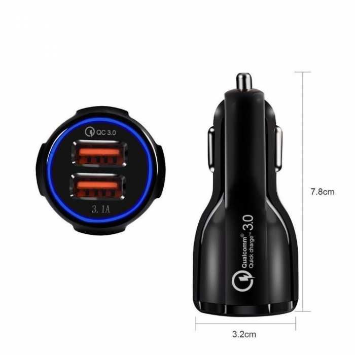 USB зарядно за кола Quick Charge 3.0 с 2 порта 30W