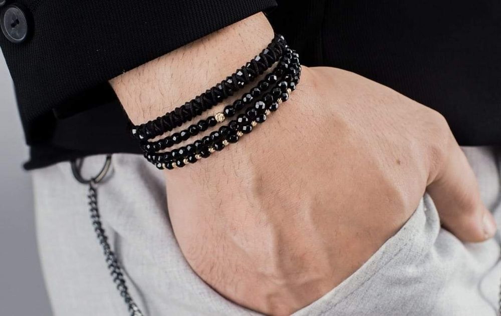 Bratari unisex reglabile aur 14k și onix fatetat, Italia