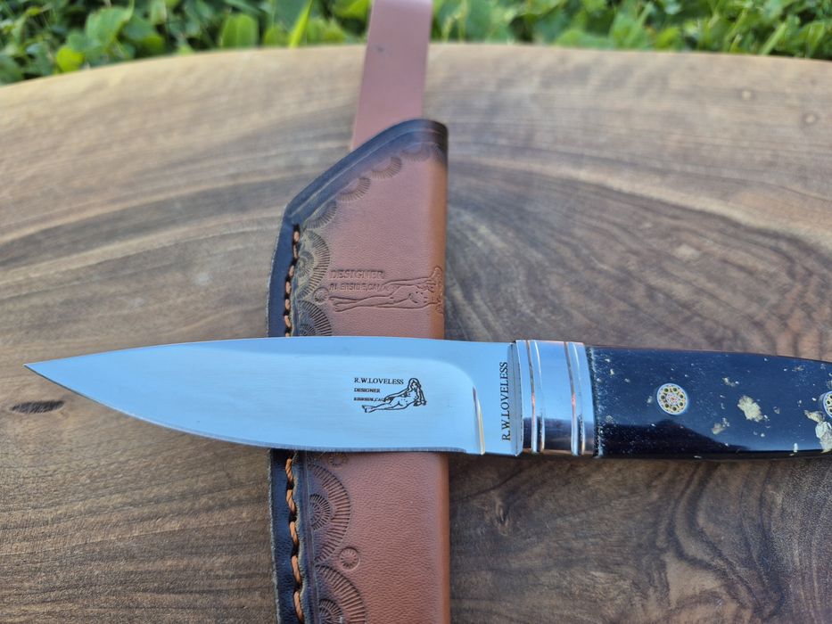 Малък ловен нож R.W.LOVELESS Marble с кожена кания,LN421