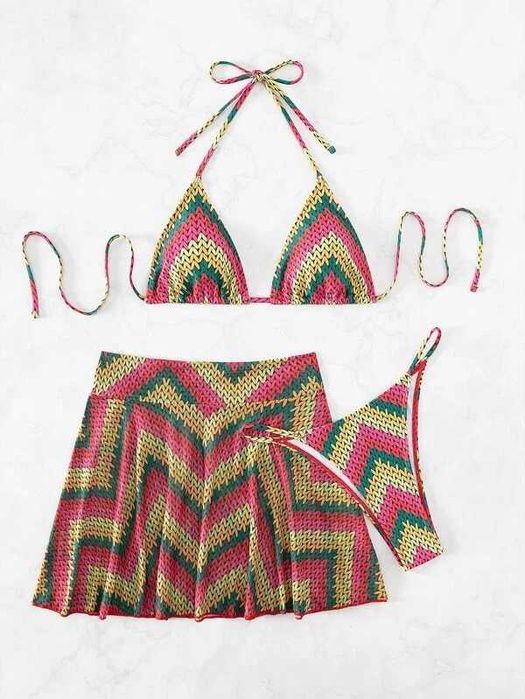 Costum de baie 3 piese cu fusta