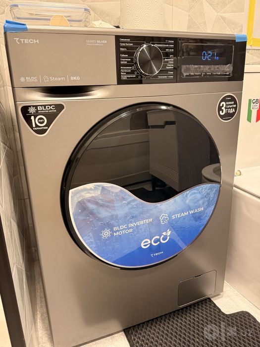 TTECH 8 kg kir yuvish mashinasi — BLDC Inverter + Steam