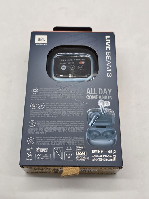Casti In-Ear JBL Live Beam 3, True Wireless, Bluetooth 5.3, Hi-Res, Smart Case, True Adaptive NC, Autonomie 48H, Multi-point, IP55, Albastru, SIGILAT