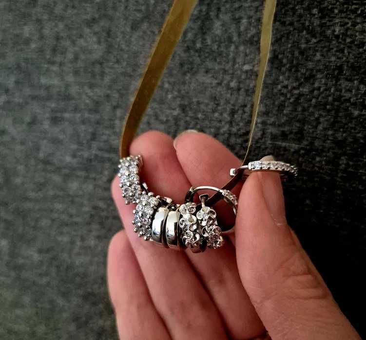 Нови сребърни обици сребърни обеци сребърни халки с камъчета