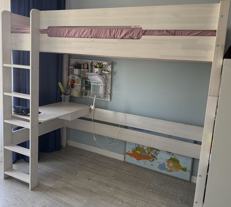 Кровать чердак 90x200 + матрас, белый, Беларусь