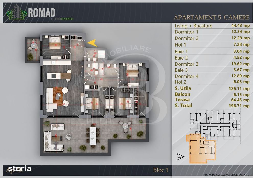 5 Camere cu Terasa Proiect Premium Titan-Theodor Pallady