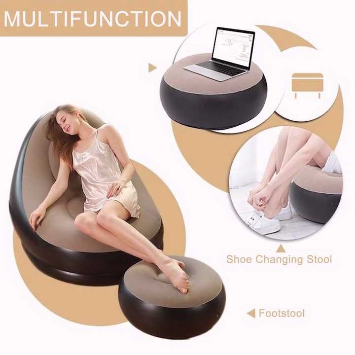 Супер цена! Нов надуваем фотьойл/кресло с табуретка и помпа, Винил+пуф