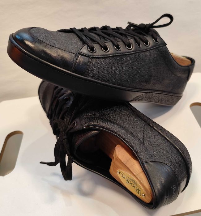 Pantofi sport casual 43.5 44 de lux GUCCI piele naturala embosata premium negru