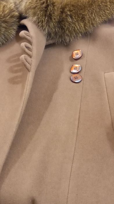 Vand palton dama elegant,lung,nou,maro,lana/cașmir,cu blana naturala