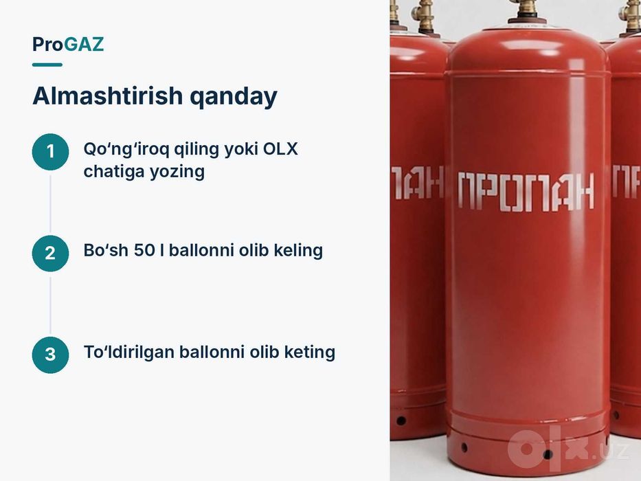 Kafe va restoranlar uchun propan gaz — 50 litrli ballonlar