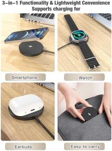 Ново 15W 3 в 1 Магнитно Безжично Зарядно iPhone, Apple Watch, AirPods