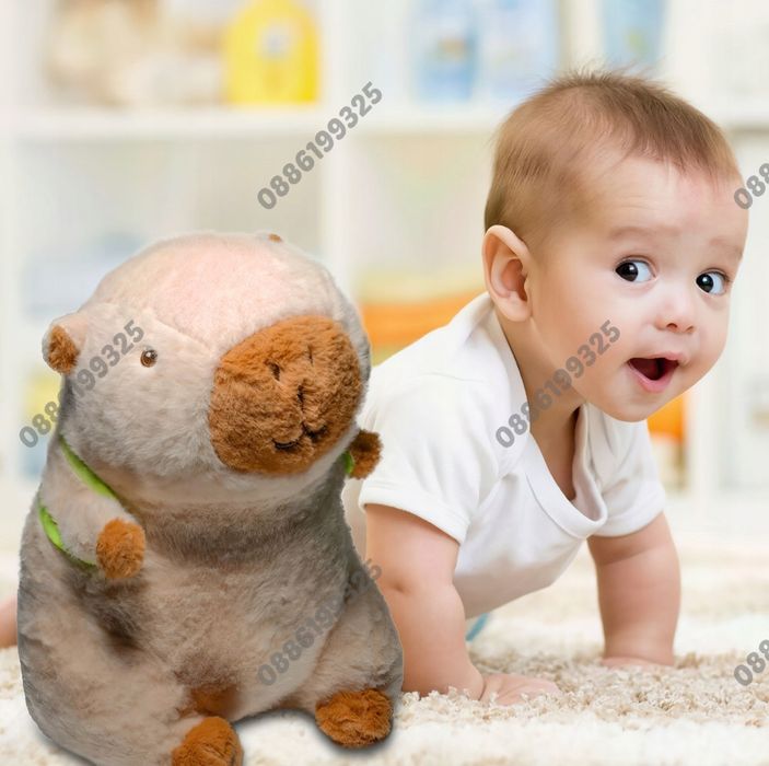 Плюшена Капибара Бяла/Кафява, Плюшена играчка Капибара с костенурка