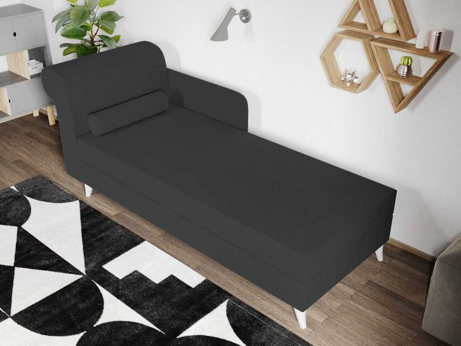 Divan/Pat o persoana tapitat Gri Inchis Round Fix - Transport Gratuit