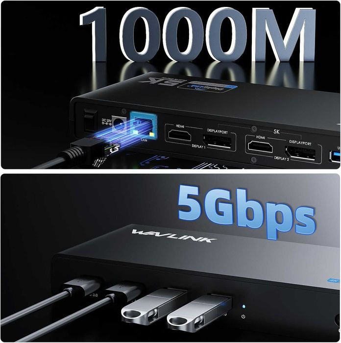 Универсална докинг станция Displaylink WAVLINK USB C с 2x HDMI и DP