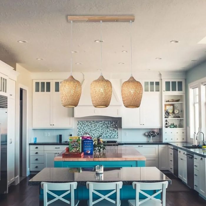 Бамбукова таванна лампа Висяща стил Бохо, Ратан Boho 3×E27