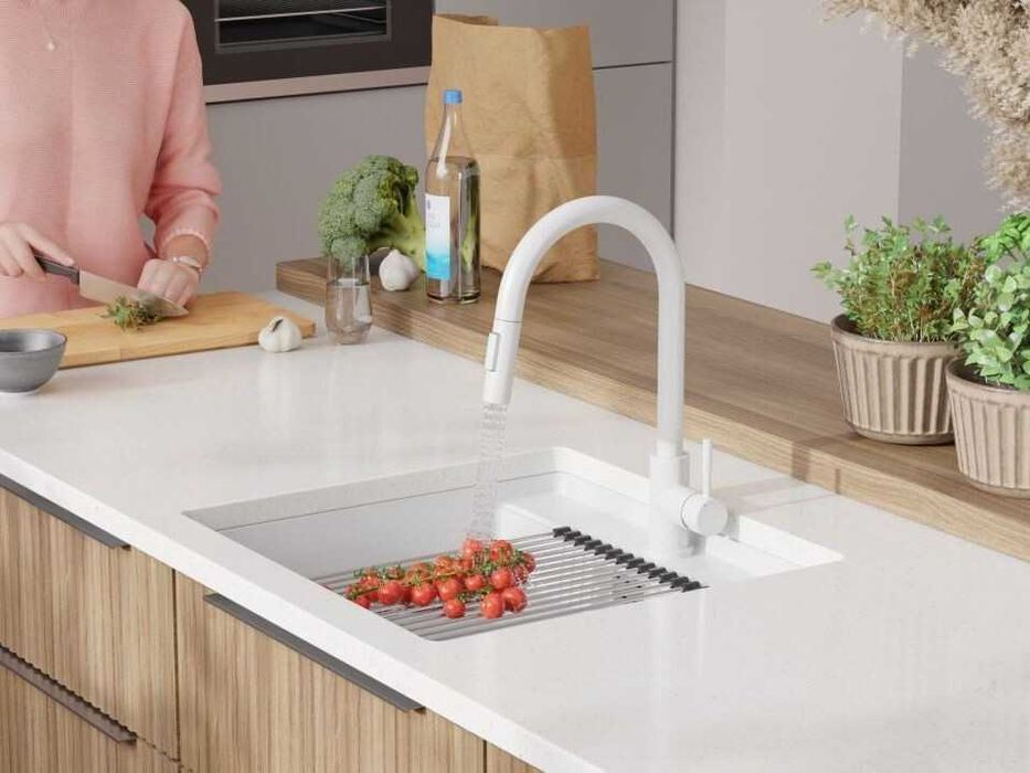 Бяла кухненска мивка за вграждане под плот Берген 60 Low 560x530 мм