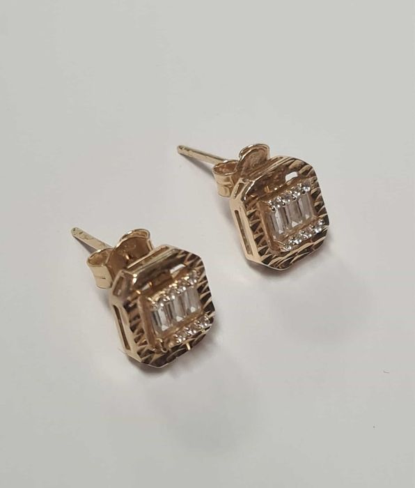 Cercei din aur galben 14k, cubic zirconia, CAU228