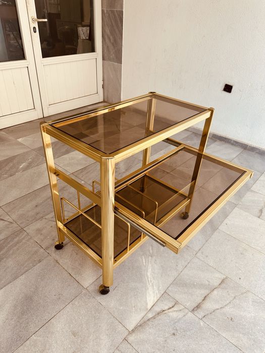Италианска винтидж бар количка – месинг и стъкло, 70-те години