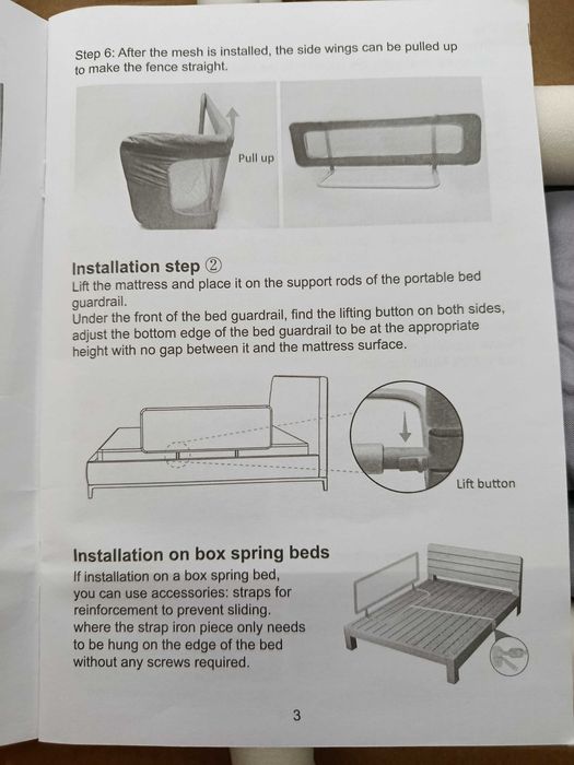 Bara de pat portabila 175 cm, protectie impotriva caderii din pat