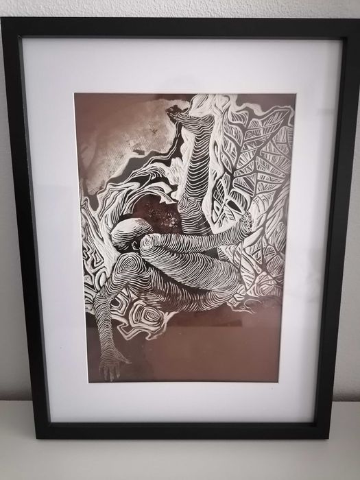 Ръчно гравирана графика в рамка, 100 евро