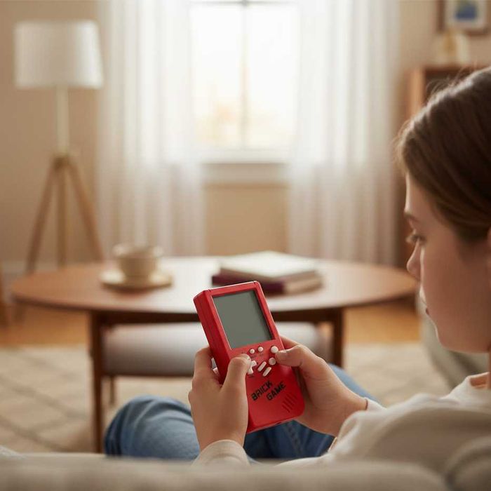 Joc retro portabil Tetris cu 23 jocuri ecran mare design compact rosu