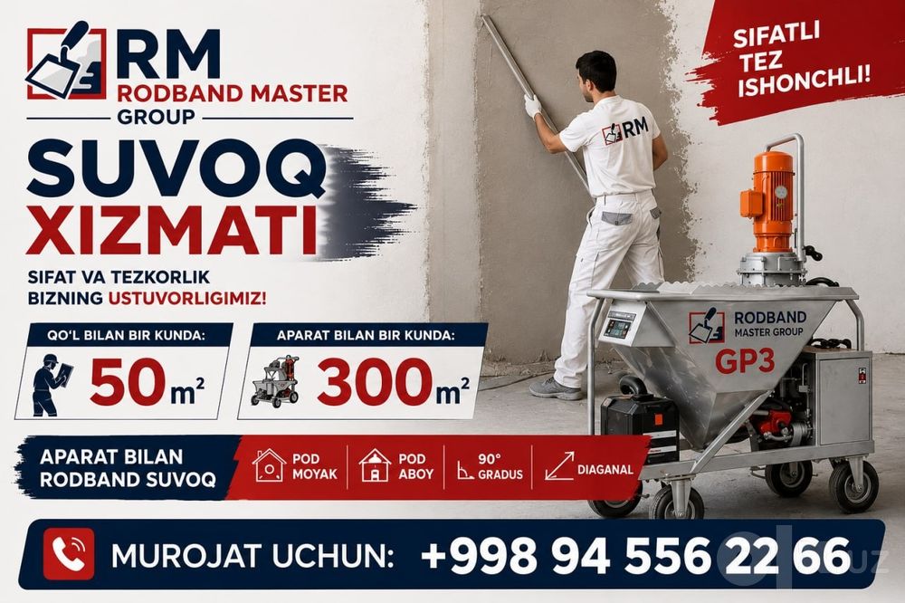Rodban suvoq xizmati. Shtukaturka tez sifatli hamyonbop